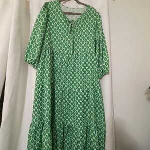 Amazon Green Printed Tiered Maxi Dress with Tie Neck